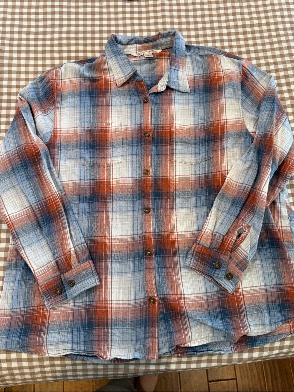 Women’s  Plaid Button-Up Shirt - Blue & Rust